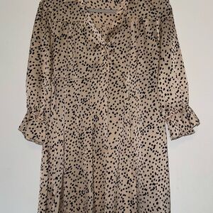 Umgee Tan and Brown Sundress with Notched Collar and Bishop Sleeves